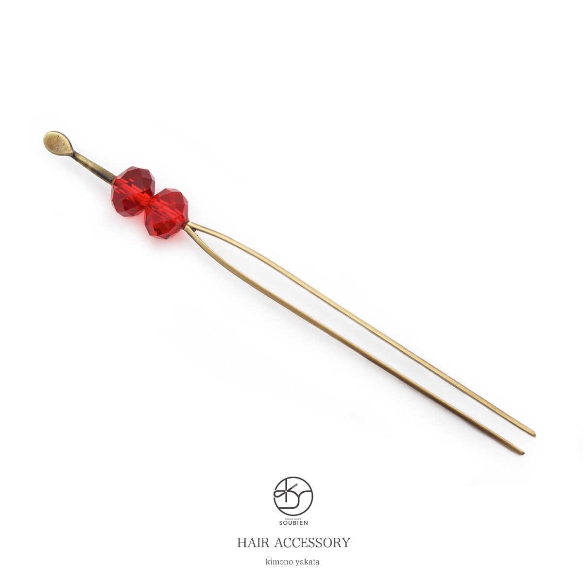 玉簪　小紋　浴衣向け　赤　クリアビーズ　まとめ髪　アップヘア　ヘアアレンジ　かんざし　髪飾り