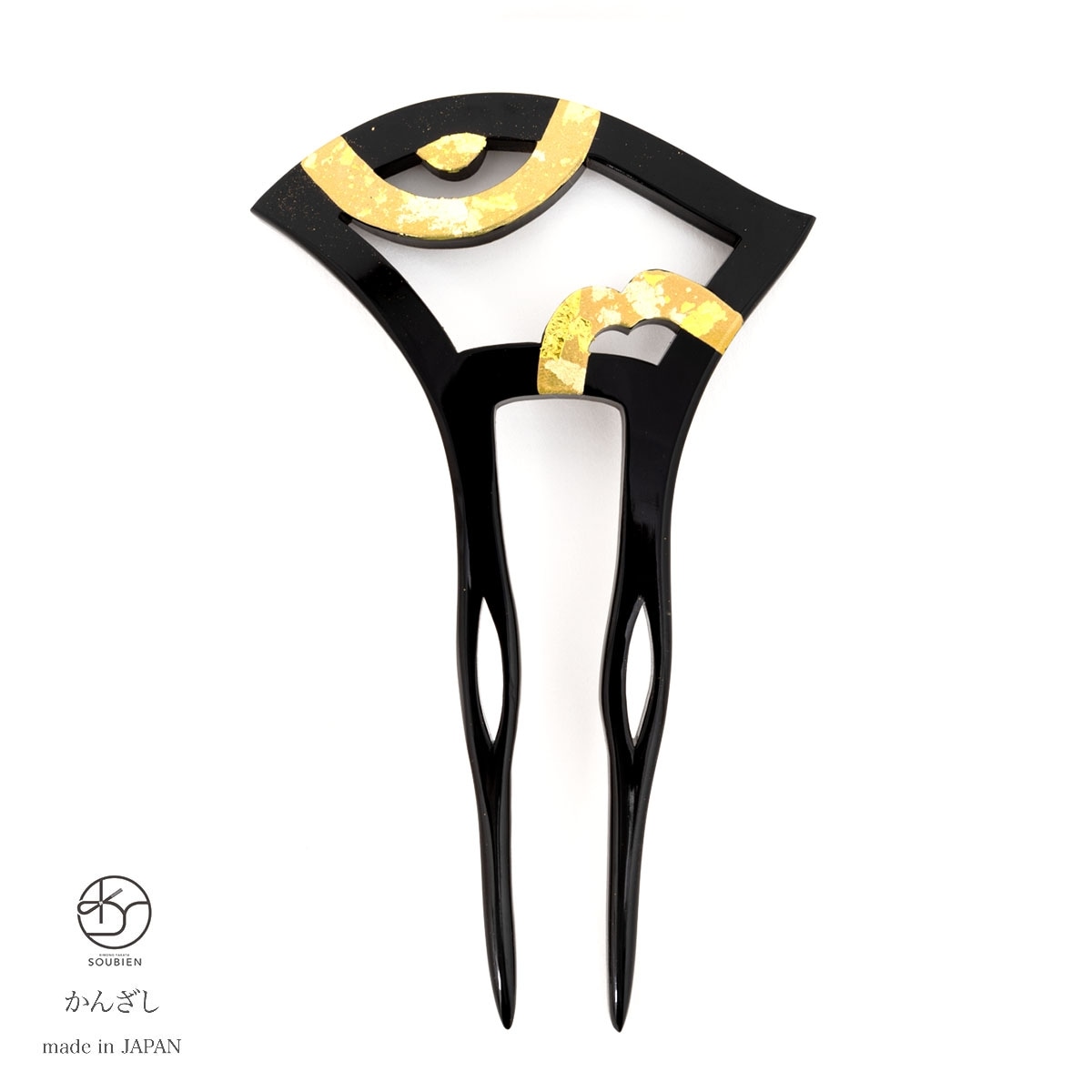 バチ型簪　かんざし　フォーマル　金　ゴールド　和柄　金箔調　彫り　二本足　髪飾り　日本製　成人式　卒業式　結婚式　パーティー　着物　和装