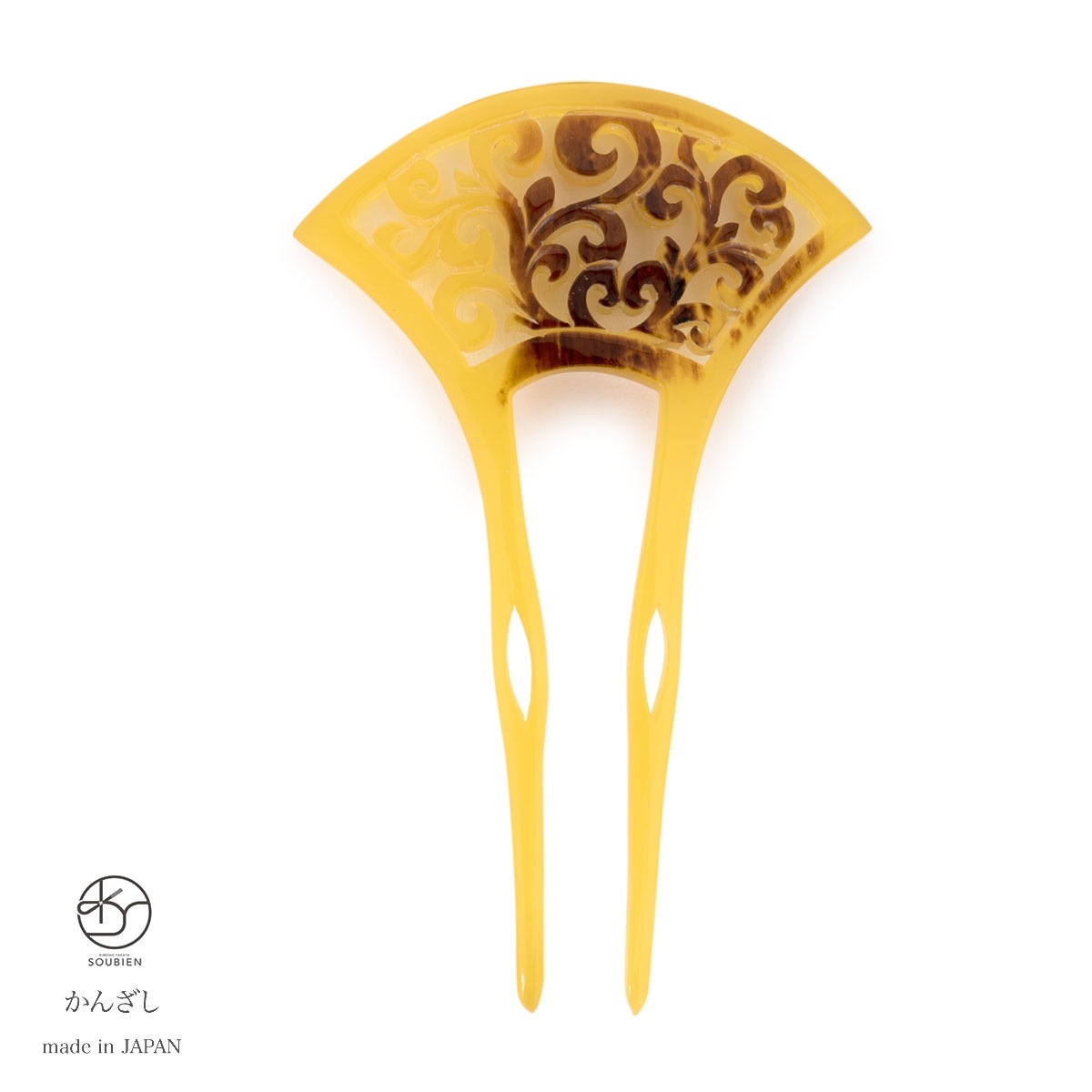 バチ型簪　訪問着　色留袖　かんざし　べっ甲色　本べっ甲張り　透かし彫り　髪飾り　髪留め　ヘアアクセサリー