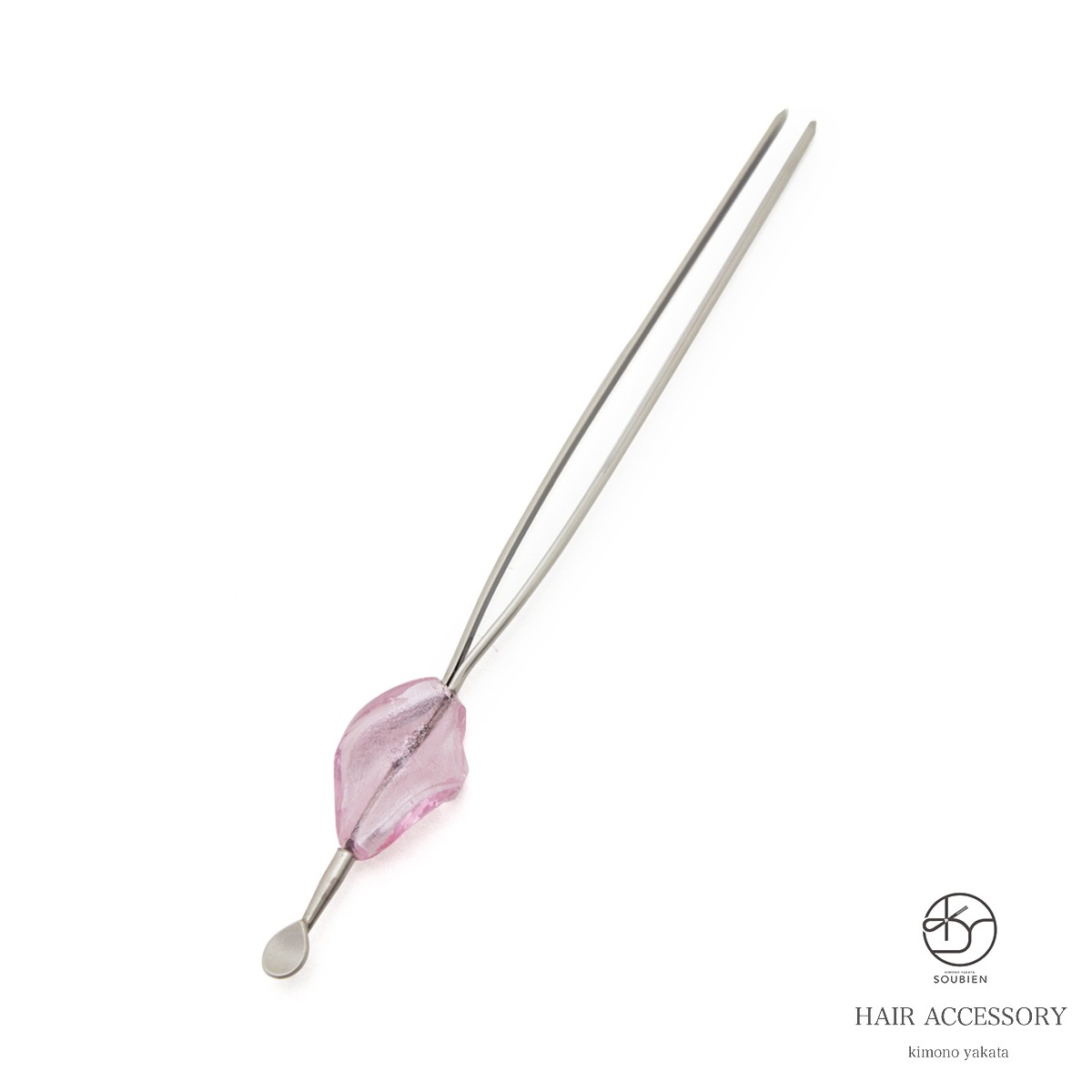 簪　かんざし　桃色　ピンク　ねじり　ガラス　透明　クリア　髪飾り　ヘアアクセサリー　カンザシ　小紋　浴衣向け　日本製