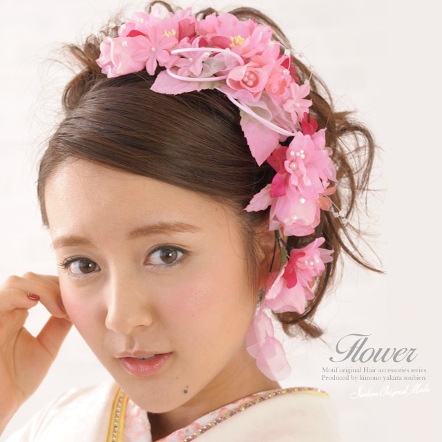 髪飾り　成人式　振袖向け　卒業式　袴　花　ロングタイプ　ピンク　送料無料