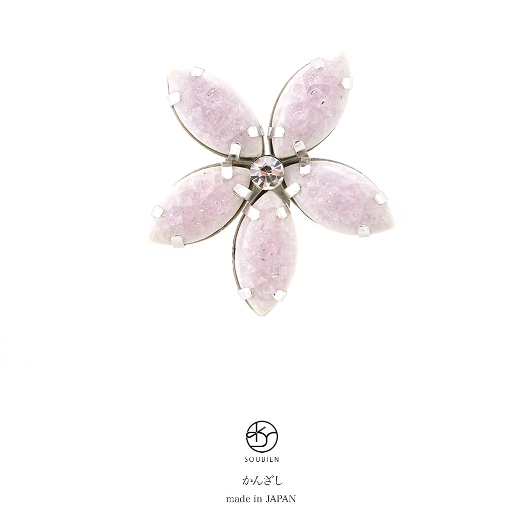 簪　かんざし　ピンク　銀色　花　一輪　七宝焼き　シンプル　二本足　髪飾り　和洋兼用　フォーマル　カジュアル　ヘアアクセサリー　日本製