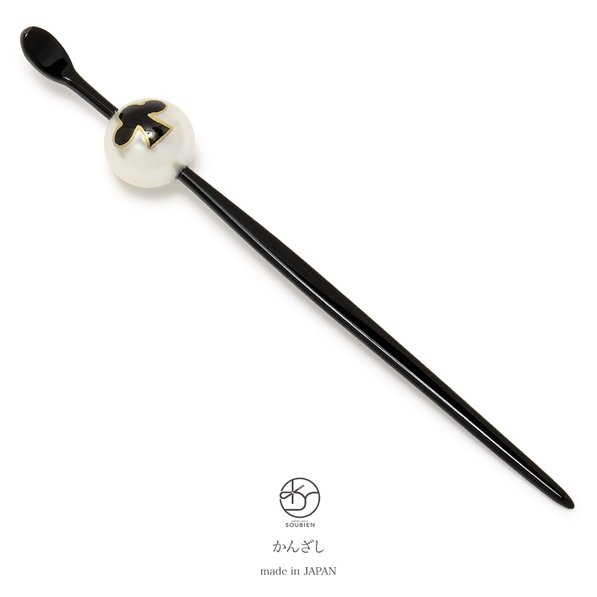 玉簪　かんざし　白　パールホワイト　黒　クラブ　ハート　ダイヤ　トランプ　手描き　日本製