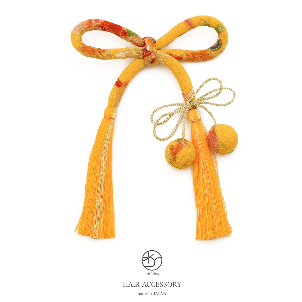 髪飾り　黄色　丸ぐけ　和柄　花　菊　手鞠　玉飾り　組紐　縮緬　ちりめん　ちょい足し　飾り紐　七五三　成人式　ヘアアクセサリー