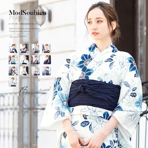 浴衣 セット レディース 浴衣セット 兵児帯 大人 2点セット（浴衣/帯）花 フラワー モダン 夏 花火大会 S フリー 送料無料