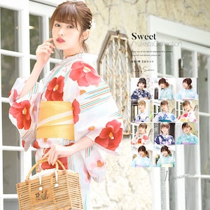 浴衣 レディース セット 浴衣セット 半幅帯 大人 2点セット 桜 縞 椿 金魚 菊 花 夏 フェミニン S フリー 送料無料