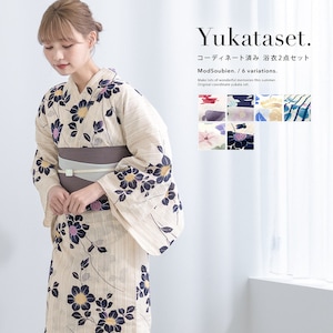 浴衣 レディース セット 浴衣セット 半幅帯 2点セット ボヌールセゾン 白 紺 金魚 椿 向日葵 朝顔 萩 花 帯 夏 Sサイズ フリーサイズ 送料無料