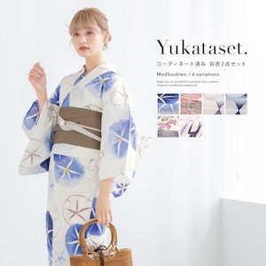 浴衣 レディース セット 浴衣セット 半幅帯 2点セット ボヌールセゾン 白 赤 紫 青 ピンク 朝顔 菊 幾何学 雪輪 綿 帯 夏 Sサイズ フリーサイズ 送料無料