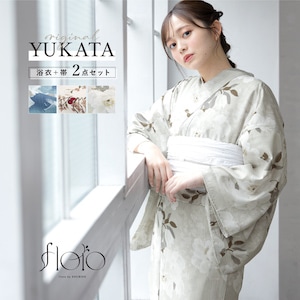 浴衣 セット レディース 浴衣セット 兵児帯 大人 2点セット レトロモダン 実 小花 帯 夏 フローロ S フリー 送料無料
