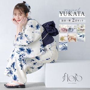 浴衣 セット レディース 浴衣セット 兵児帯 floro 2026 簡単 涼しい 白 紫 紺 赤 ピンク おしゃれ 大人 S フリー 送料無料