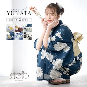 浴衣 セット レディース 浴衣セット 半幅帯 floro 2026 簡単 涼しい 白 紺 青 黒 おしゃれ 大人 S フリー 送料無料