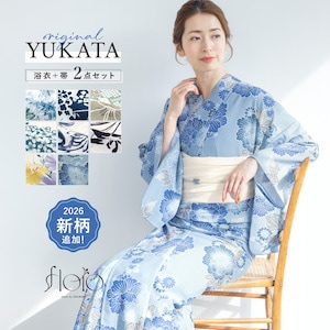 \ 新柄入荷 / 浴衣 レディース セット 2点セット 2026 女性浴衣 帯 浴衣セット 女性 青 白 水色 緑 花柄 着付け 簡単 S フリー floro 140 150 160 創美苑 送料無料