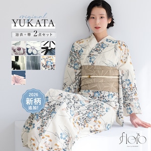 \ 新柄入荷 / 浴衣 レディース セット 2点セット 2026 女性浴衣 帯 浴衣セット 女性 ブルー 白 黒 花柄 着付け 簡単 S フリー floro 140 150 160 創美苑 送料無料