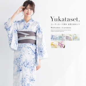 浴衣　ゆかた　ユカタ　サイズM クロ✖️ネイビー　花柄　浴衣単品 3点SET]濃紺×花手鞠柄浴衣【2025年新作 YUKATA by[品番：DY000032575