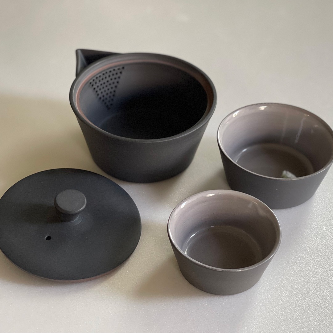 【南景製陶園】入子茶器 黒練（急須と湯呑みのセット）