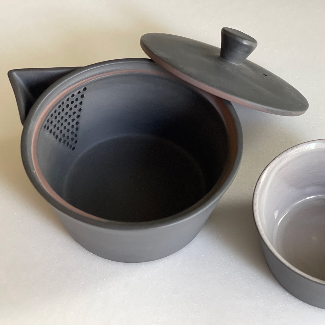 【南景製陶園】入子茶器 黒練（急須と湯呑みのセット）