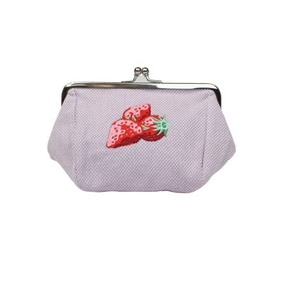 5.0がま口 化粧ポーチ / フルーツ刺繍いちご
