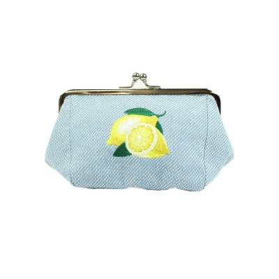 5.0がま口 化粧ポーチ / フルーツ刺繍レモン