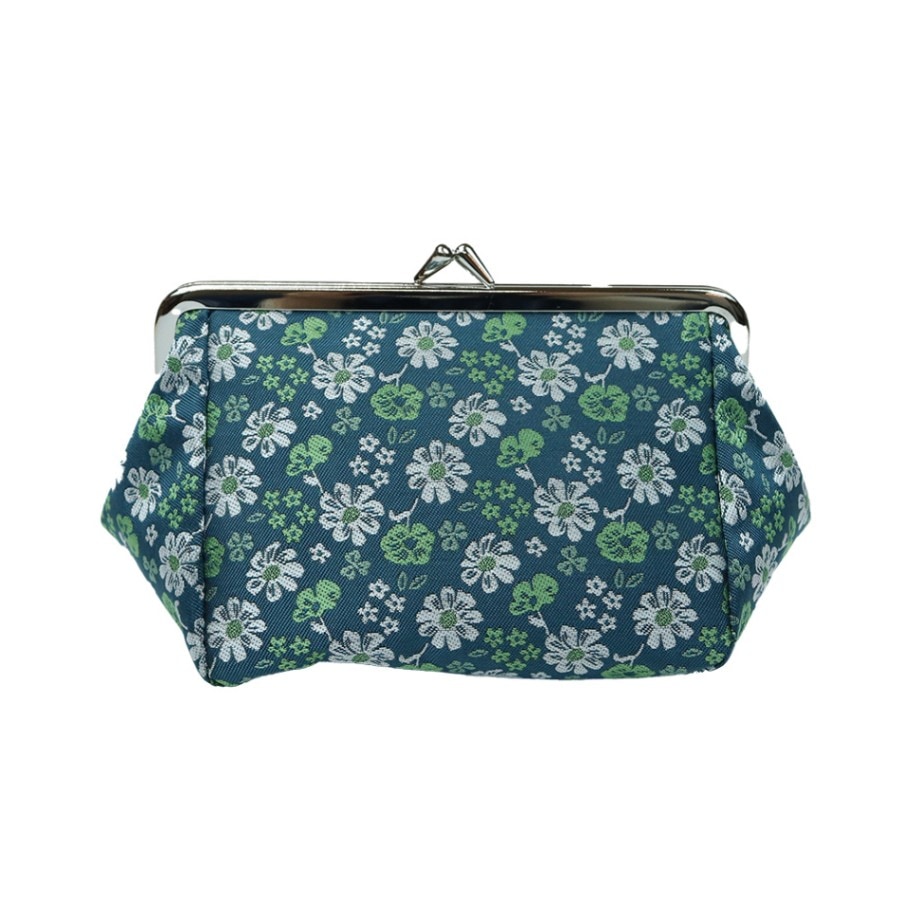 がま口 化粧ポーチ / ボタニカルジャガード化粧ポーチ WH×GR