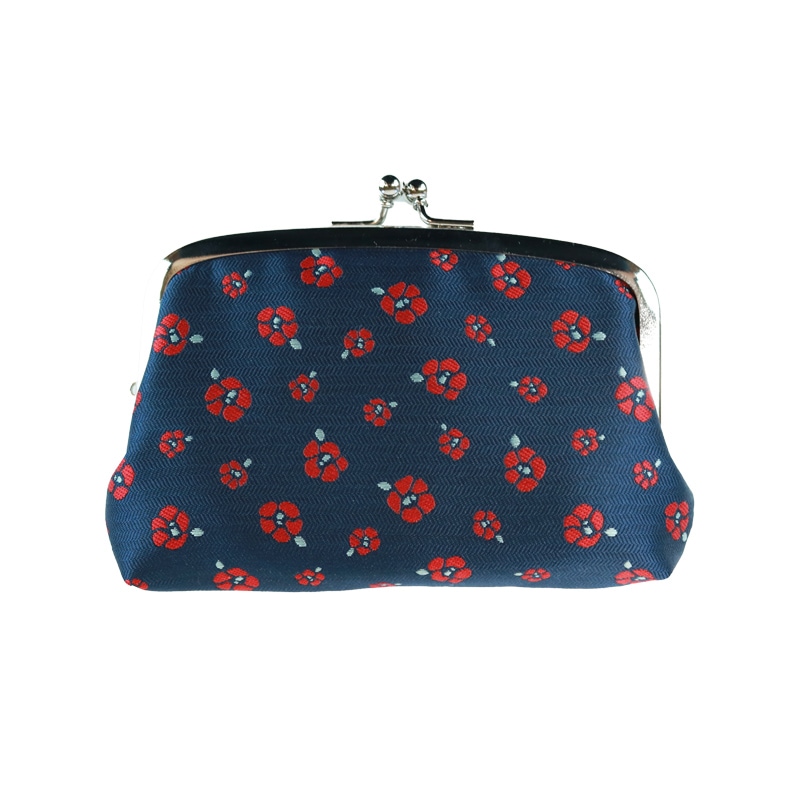 がま口 財布 / モチーフジャガード4.7親子 ツバキネイビー｜京都の