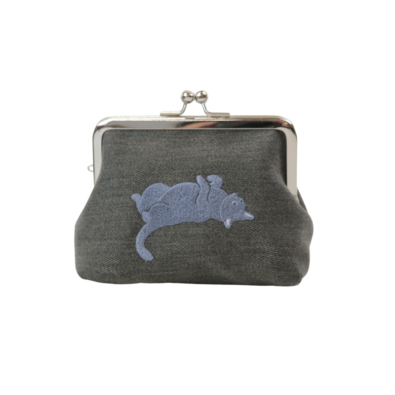 ロシアンブルー様 オーダー作品 3点 ユニークキャット刺繍3.3ひろマチ ロシアンブルーグレー｜京都のがま口