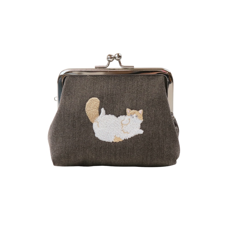 ユニークキャット刺繍3.3ひろマチ ラグドールブラウン｜京都のがま口