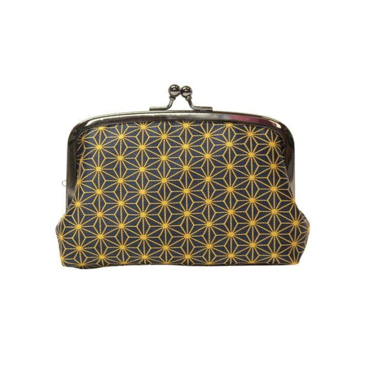 がま口 財布 / むかし文様ジャガード親子 麻の葉紺｜京都のがま口専門