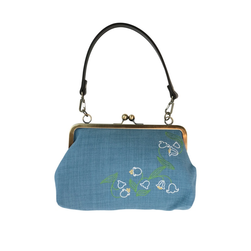 ズズラン刺繍7.0手提げバッグ ブルー｜京都のがま口専門店 公式通販