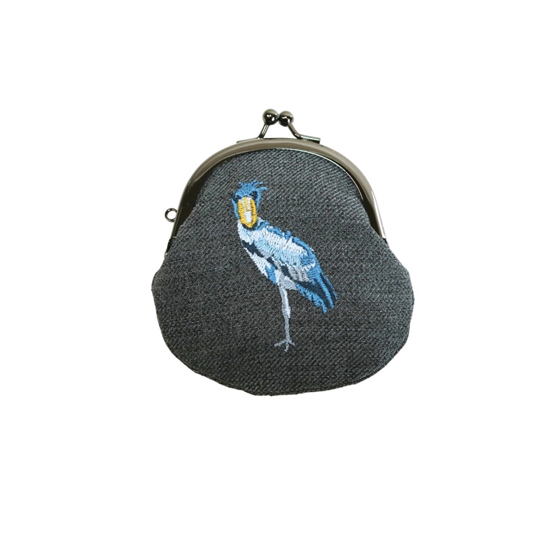 【たろ様】ハシビロコウ　あみぐるみ　がま口　メジャー　リップ　印鑑　ケース 鳥刺繍2.5丸平がま口 ハシビロコウグレー｜京都のがま口専門店 公式