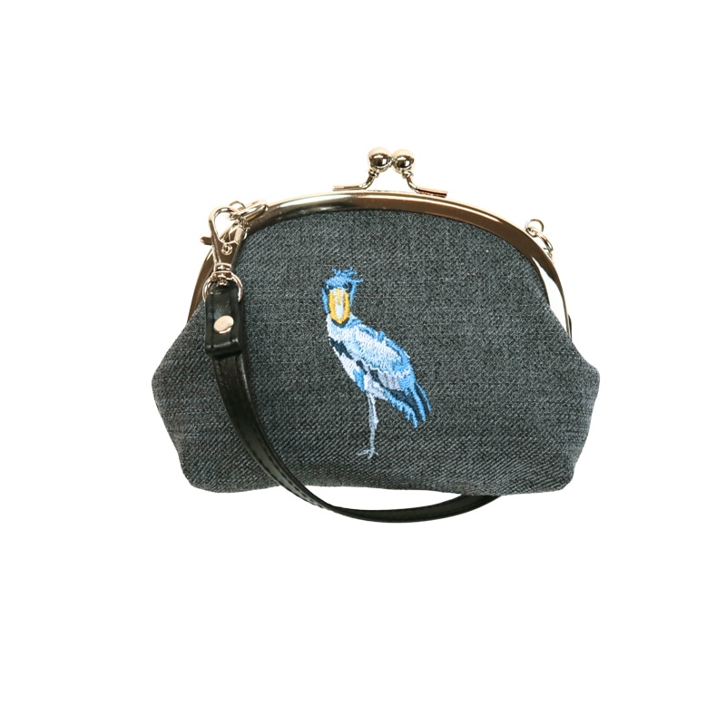 鳥刺繍4.0手提げがま口 ハシビロコウグレー｜京都のがま口専門店 公式