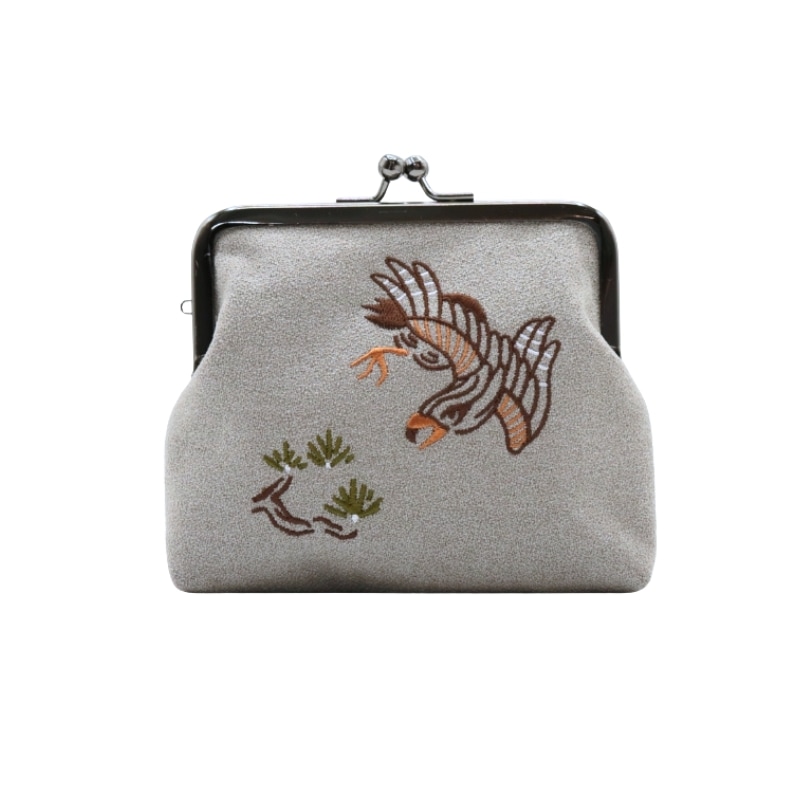 日本動物刺繍3.3角マチ 鷹GY｜京都のがま口専門店 公式通販サイト