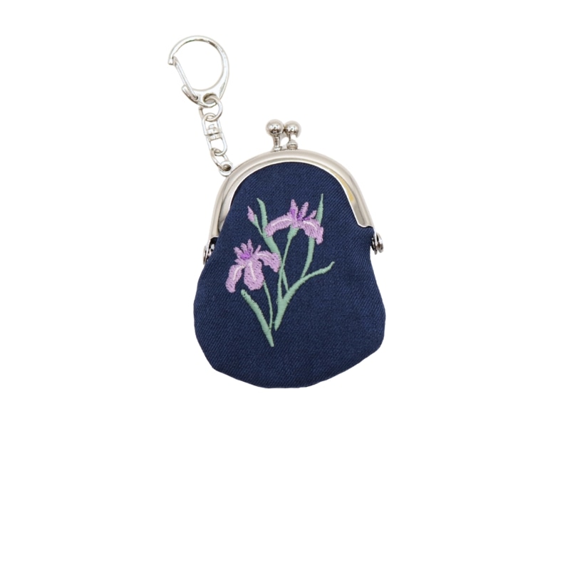 和花刺繍1.6縦長キーホルダー あやめNV｜京都のがま口専門店 公式通販