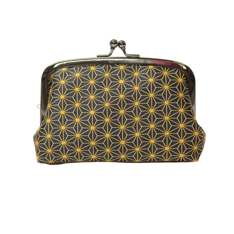 がま口 財布 / むかし文様ジャガード親子 麻の葉紺｜京都のがま口専門