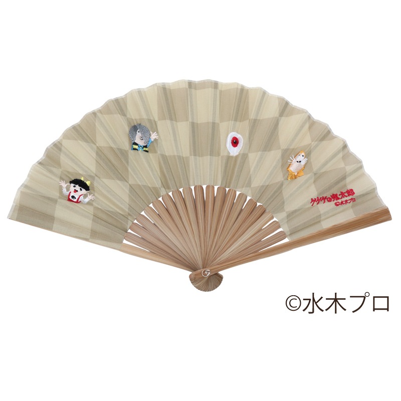 鬼太郎刺繍扇子 ベージュ｜京都のがま口専門店 公式通販サイト『ぽっちり』