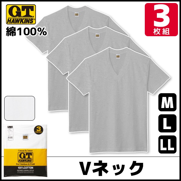 G.T.HAWKINS �ۡ����� V�ͥå�T����� ȾµV�� 3���� M������ L������ LL������ ���� GUNZE ��100%[HK15153]