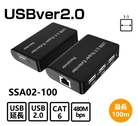 USB2.0デバイス延長器 SSA02-100 最大100m | USB延長,USB延長器