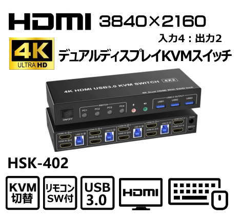 HDMI�ǥ奢��ǥ����ץ쥤KVM���� HSK-402
