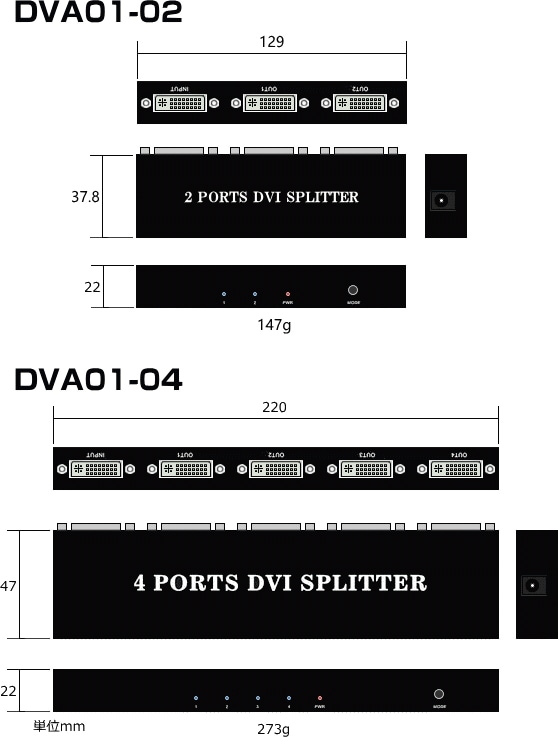 DVI��˥�ʬ�۴� 1����4���� DVA01-02/04