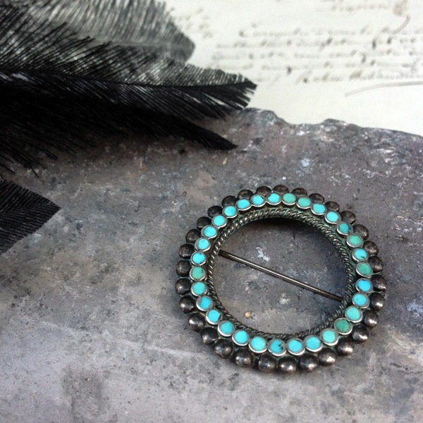 Vintage Silver×Turquoise Brooch by Frank Dishta（フランク