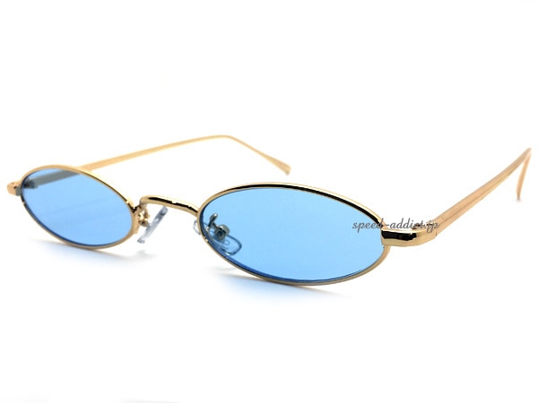 METAL NARROW OVAL SUNGLASS�ʥ᥿��ʥ��������Х륵�󥰥饹��GOLD �� LIGHT BLUE
