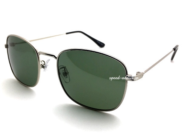 POLARIZED METAL SQUARE SUNGLASS���и��᥿�륹���������󥰥饹�˱�ä�SILVER �� �и�DARK GREEN