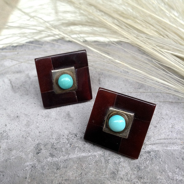 Square Jet Turquoise Pierced Earrings�ʥ������������å� ���������� �ԥ�����