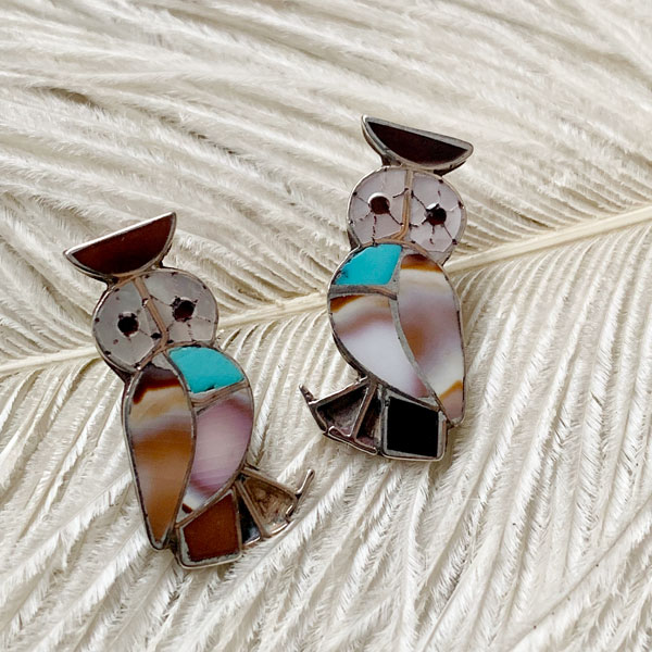 Inlay Owl Silver Pierced Earrings�ʥ���쥤�ե����� ����С��ԥ�����
