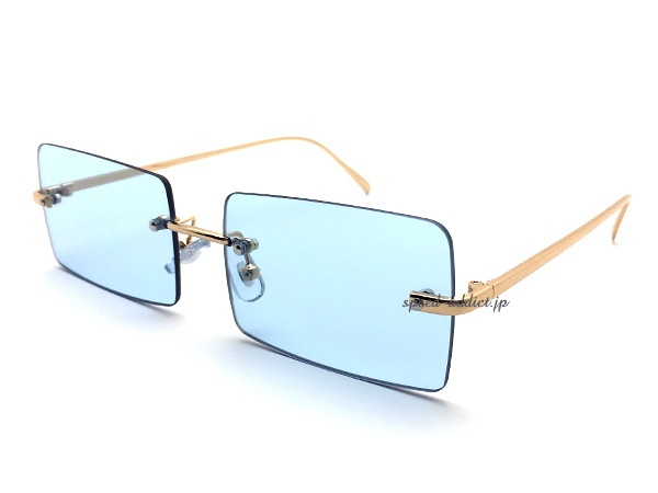 FLAT LENS SQUARE SUNGLASS�ʥե�åȥ�󥺥����������󥰥饹��GOLD �� LIGHT BLUE