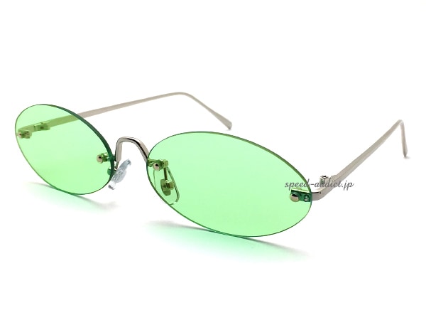 FLAT LENS OVAL SUNGLASS�ʥե�åȥ�󥺥����Х륵�󥰥饹��SILVER �� LIGHT GREEN