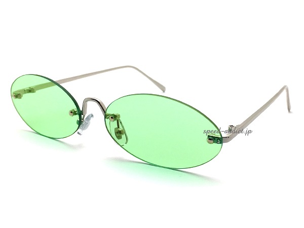 FLAT LENS OVAL SUNGLASS�ʥե�åȥ�󥺥����Х륵�󥰥饹��SILVER �� LIGHT GREEN