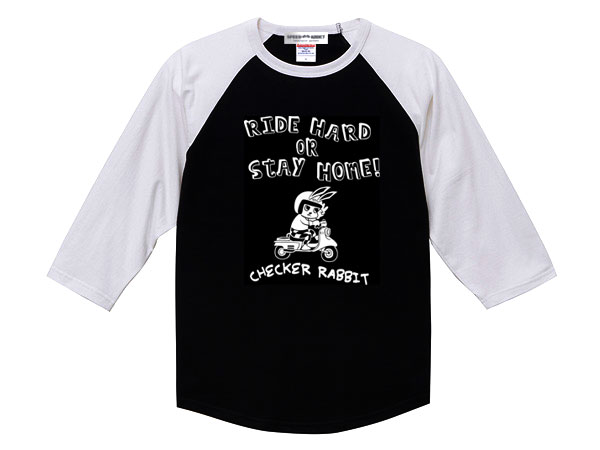 CHECKER RABBIT Raglan 3/4 Sleeves T-shirt�ʥ����å�����ӥåȥ饰���3/4���꡼��T����ġ�BLACK �� WHITE