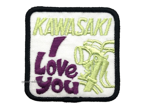 70's VINTAGE KAWASAKI I LOVE YOU WAPPEN��70s�ӥ�ơ������掠����åڥ��SQUARE LIME GREEN �� PURPLE