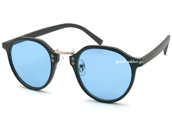 METAL BRIDGE CROWN PANTO BOSTON SUNGLASS�ʥ᥿��֥�å����饦��ѥ�ȥܥ��ȥ󥵥󥰥饹�˱�ä�BLACK/SILVER �� LIGHT BLUE