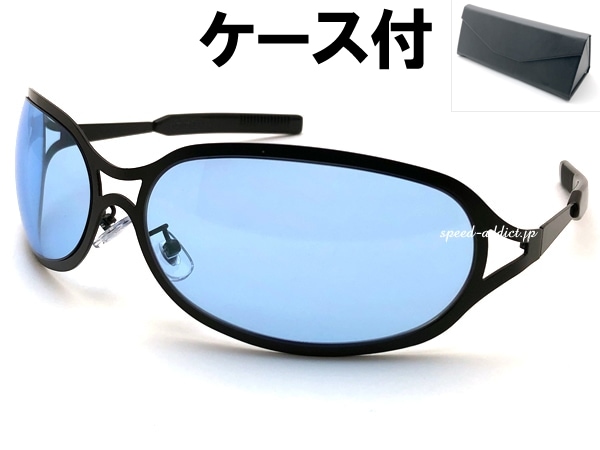 METAL OVAL SUNGLASS�ʥ᥿�륪���Х륵�󥰥饹�˱�ä�BLACK �� LIGHT BLUE + �ᥬ�ͥ����� BLACK